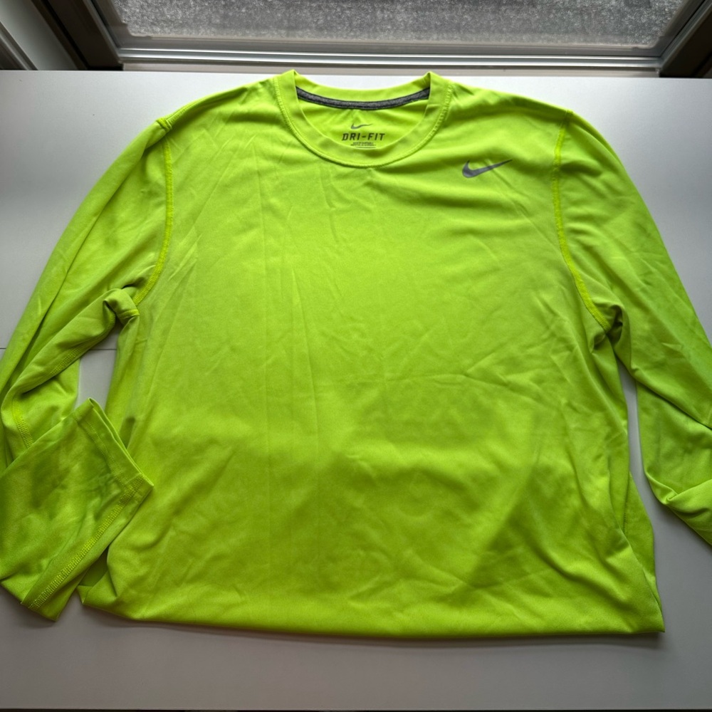 Mens Nike dri-fit long sleeve shirt neon yellow - Picture 2 of 12